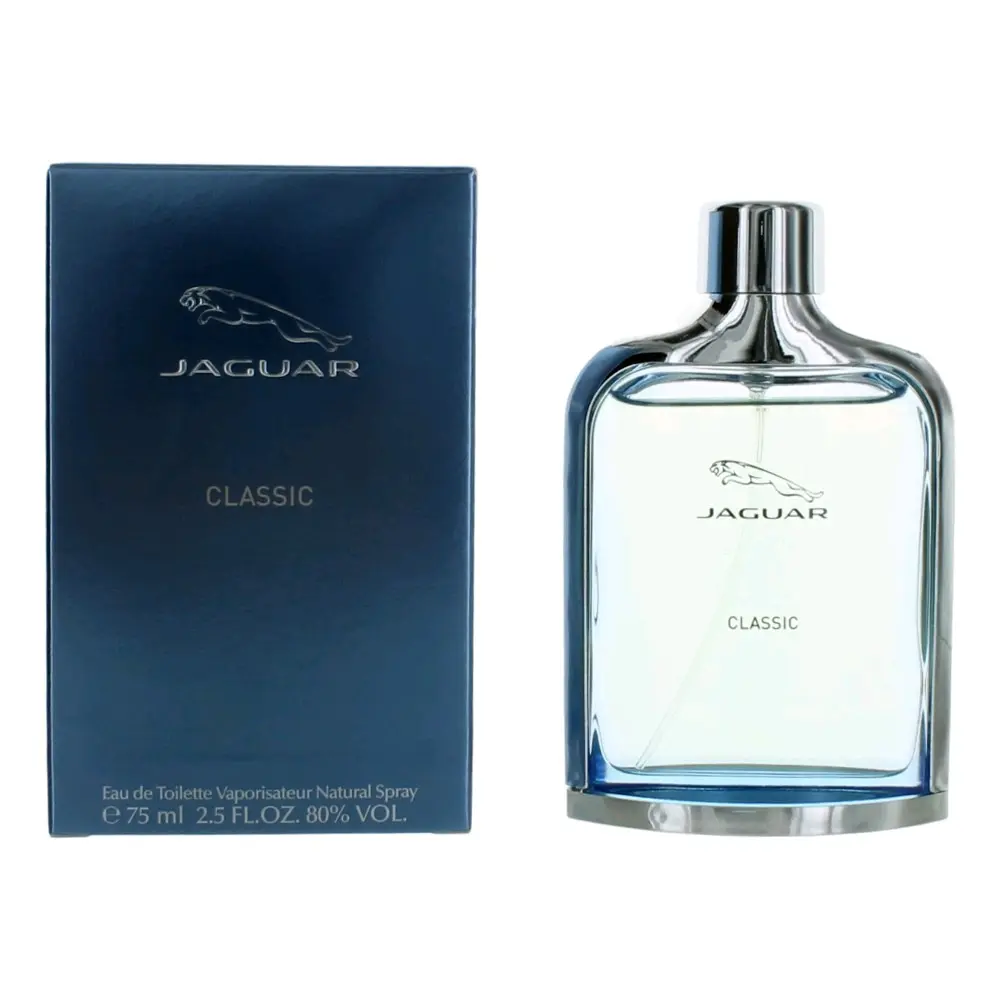 Jaguar Classic Blue Eau de Toilette - Citrus, Orange Ginger Men's Signature Fragrance, Light Lavender Floral Scent with Spicy Ginger and Musk Notes, 2.5 oz Spray Bottle, Orange Ginger Men's Fragrance