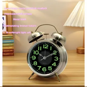 Loud Metal Alarm Clock with Night Light, Silent Movement, Large Face Design, Perfect for Students and Office Workers, Bedside Table Clock