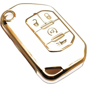 Key Fob Cover Compatible with Jeep Gladiator Wrangler Wagoneer Flip 4 Buttons TPU Remote Keyless Key Fob Case Protection Shell Accessories, White