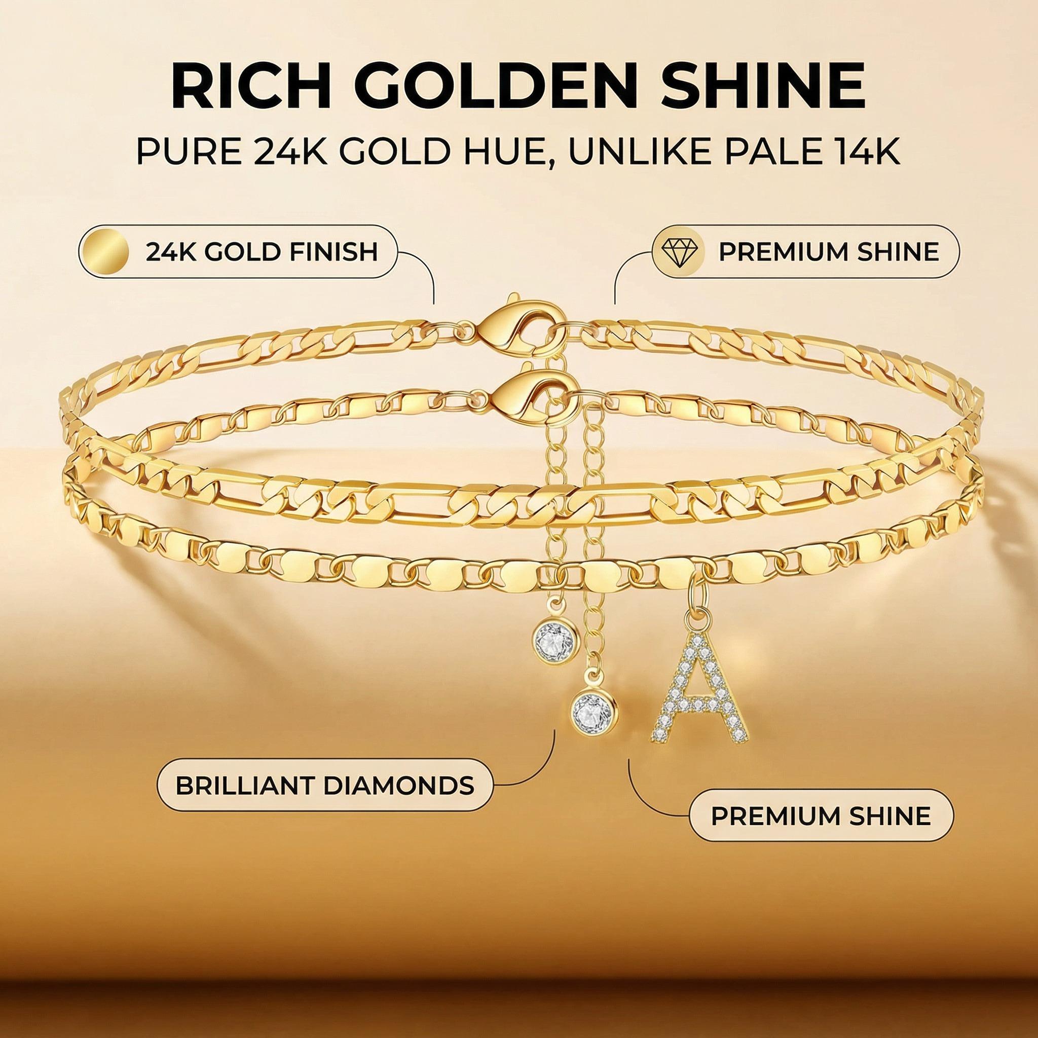 GANIA Letter Layered Ankle Bracelets for Women Dainty Chain Initial Pendant Anklets Set Hypoallergenic A-Z Gifts for Girls Trendy Adjustable Size Waterproof Costume Accessories