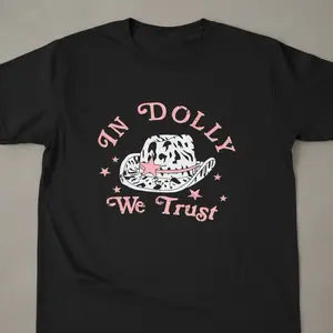 Dolly Tshirt - Women's Top with "In Dolly We Trust" Design, Black Color, Casual Style, Perfect for Everyday Wear - Womenswear