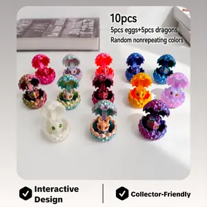 10pcs 3D-Printed Dragon Egg Statue Set with Collectible Miniature Dragon-Shaped Figurines, Random Colors, Fantasy Desktop Decor, Gift Ornaments with Boxes for Home Supplies, Collectible Figurines