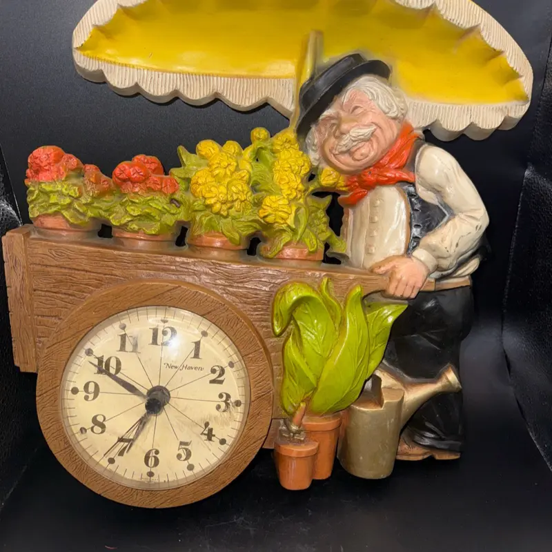 Vintage 1970s Burwood “Flower Cart Man” Clock