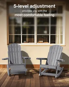 Adirondack Chairs with Retractable Ottoman, Oversize Adirondack Rocking Chairs, 5-Level Adjustable High Back, Outdoor Rocker with 2 Cup Holders for Porch, Gardens, Lawn, Patio, Backyard