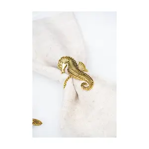 Gold Seahorse Napkin Rings Set of 4 by Valerie