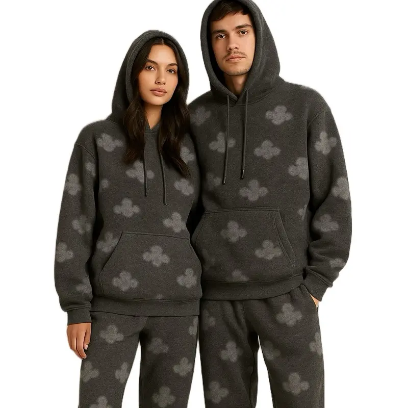TikTok Viral 2025 Matching Couple Hoodies Set Unisex Cloud Foam Kapok Hoodie Sweatpants Co Ord Set Y2K Oversized Streetwear Couples Outfit Valentine Christmas Gift Cotton Clothes