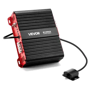 VEVOR Aluminum Monoblock Car Amplifier, 1-Channel Class D Audio Amplifier, 2000W RMS MAX, 1/2/4 Ohm Stable, with Remote Subwoofer Level Control, Low Pass Filter, Bass Boost, Volume Ctrl