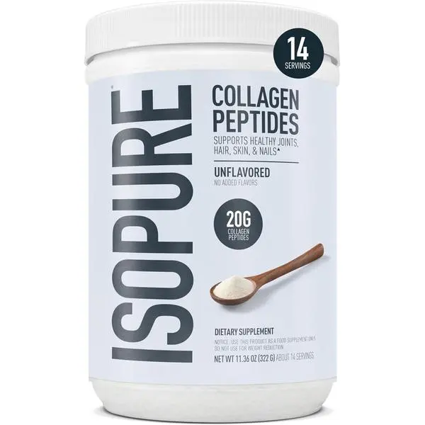 Isopure 20g Grass-Fed Collagen Peptides with Biotin + Vitamin C – Supports Skin, Hair, Nails & Joint Health – Unflavored, Keto Friendly Collagen Powder, 14 Servings