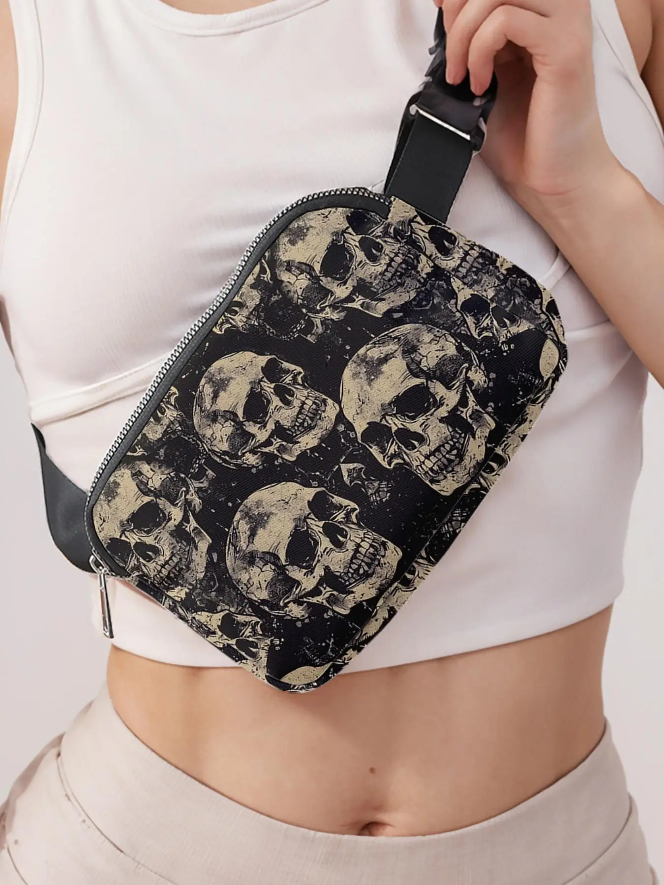 Fashion Skull Pattern Fanny Pack, Casual Versatile Zipper Wasit Bag for Women, Trendy All-match Sling Bag for Daily Use