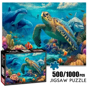 1pc 1000 piece adult puzzle 70x50cm Sea Turtle, Dolphins, Nemo - Style Fish and Coral Reef500 pieces of paper jigsaw puzzle, suitable for adults and families, large-scale DIY puzzle interactive
