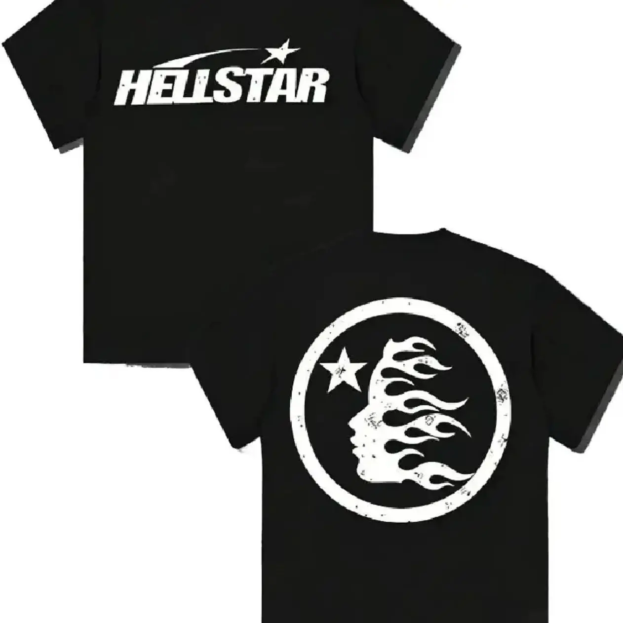 TLXT Hell-Star Pattern Double-Sided Graphic Tee Fashion Shirt – Vintage Y2K Urban Streetwear T-Shirt for Men & Women, Oversized Casual Festival Outfit Apparel, Soft Breathable Spring Summer Fashion Gift for Streetwear & Festival Lovers I9N