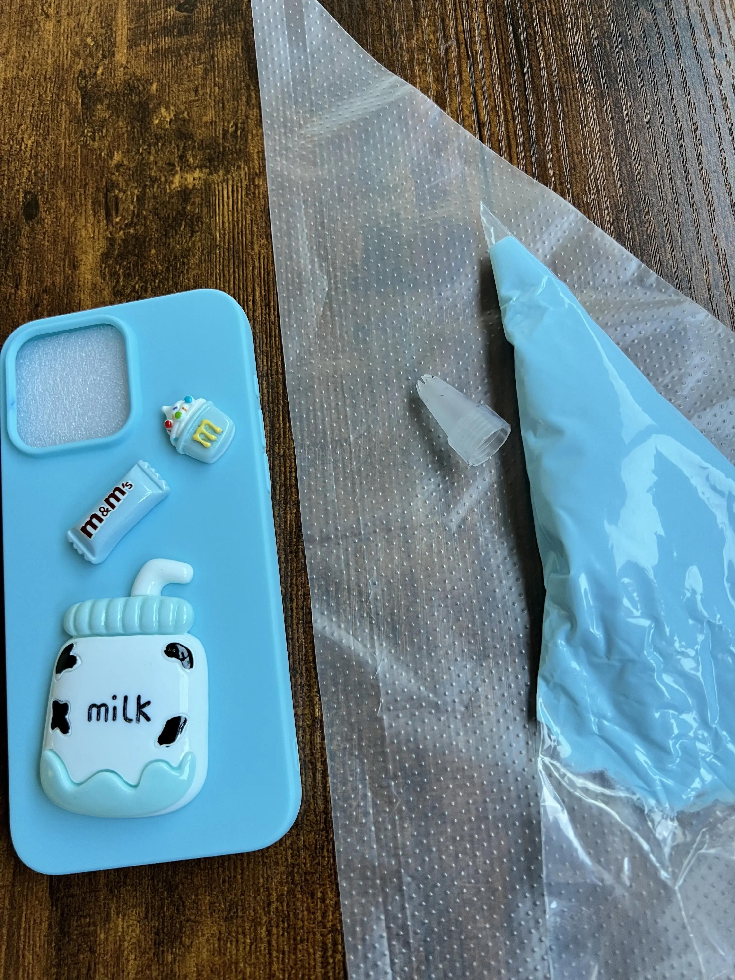 Make it Yourself Decoden iPhone15 ProMax Case DIY Kit (100G Blue Cream Glue + iPhone15 ProMax Case + Charms, Accessories ) Gift for Friend