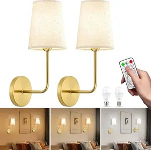 2PCS JESLED Battery Operated Wall Sconce Rechargeable Wall Lights with Remote Control 15000mAh Dimmable Lamps Magnetic for Bedroom Living Room Hallway Gold Vintage 5V E27 LED Bulbs included Timer Night Lights