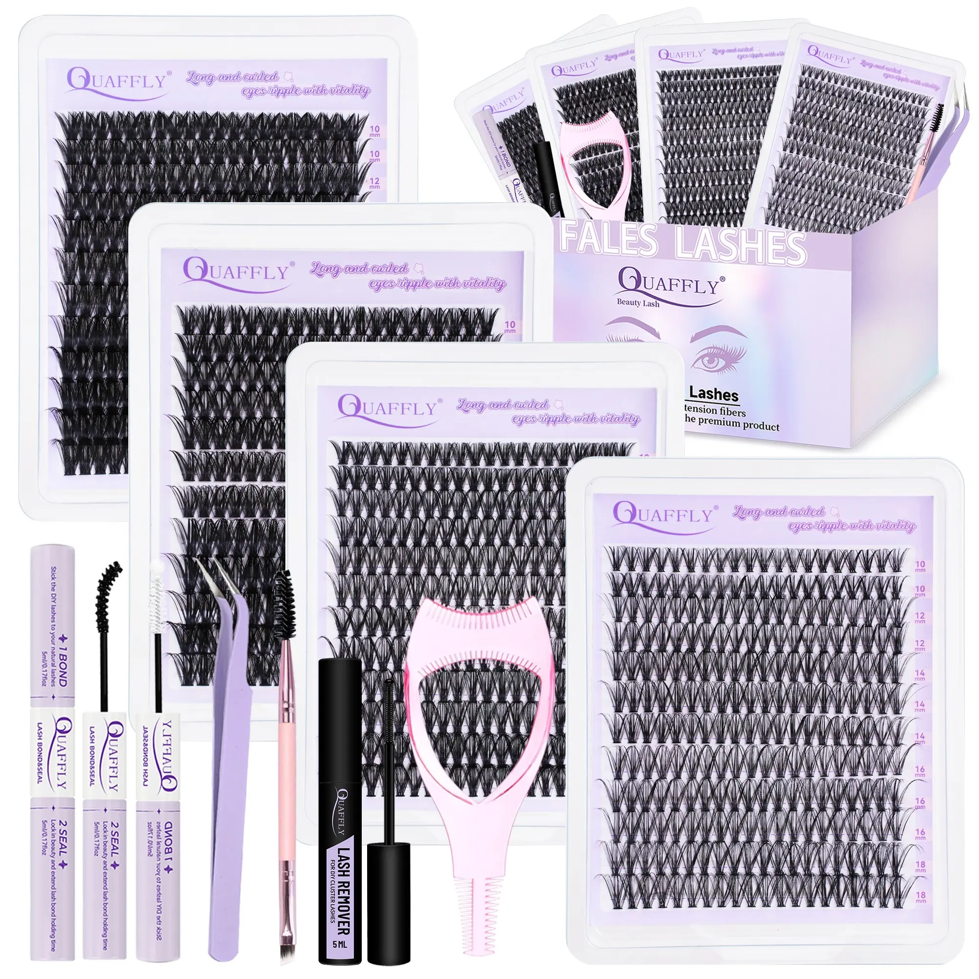 960Pcs Lash Clusters Kit Lash Extensions Kit 30D+40D+60D Natural Eyelash Clusters with Lash Bond & Seal Glue Remover Tweezers Dual-Ended Brush Mascara Shield 10-18mm 4 Styles Mix Lashes Clusters Kit, Diy Eyelash Extensions Eyelashes Clusters
