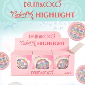 KEVIN&COCO Colorful Highlighter 24pcs Display - Mermaid Design Makeup Highlighters in Pink Packaging