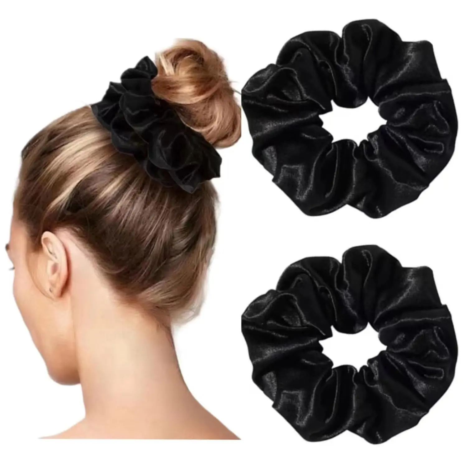 2 count Black Large Satin Scrunchies for Women Thick Hair, No  Hair Ties 6.3Inches Big Hair Scrunchy Oversized Thick Elastic Hair Bands Ponytail Holders  Hair Scrunchies (Black*2)