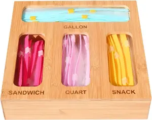 Bamboo Kitchen Drawer Organizer – Resealable Food Storage Bag Holder for Gallon, Quart, Sandwich & Snack Sizes – Eco-Friendly Baggie Organizer for Plastic Storage Bags