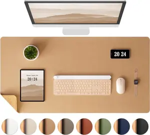 Dual-Sided Desk Pad - Leather Desk Mat, Natural Cork Desk Pad Protector, Large Mouse Pad for Desk, Waterproof Desk Blotter Pad, Desk Writing Pad for Office Work/Home, Apricot(25.6"X13.7") Aothia