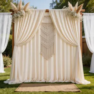 5x10FT Ivory Soft Backdrop Curtains 6 Panels, Flowing Polyester Fabric with Elegant Drape for Outdoor Wedding, Party, Christmas, Studio Background Decoration