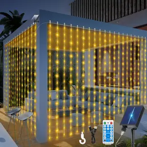Pubsop Solar Curtain Lights, 600LED Curtain Lights with Remote, Waterproof Outdoor Hanging Decorative Lights for Home Party Patio Garden christmas  lights