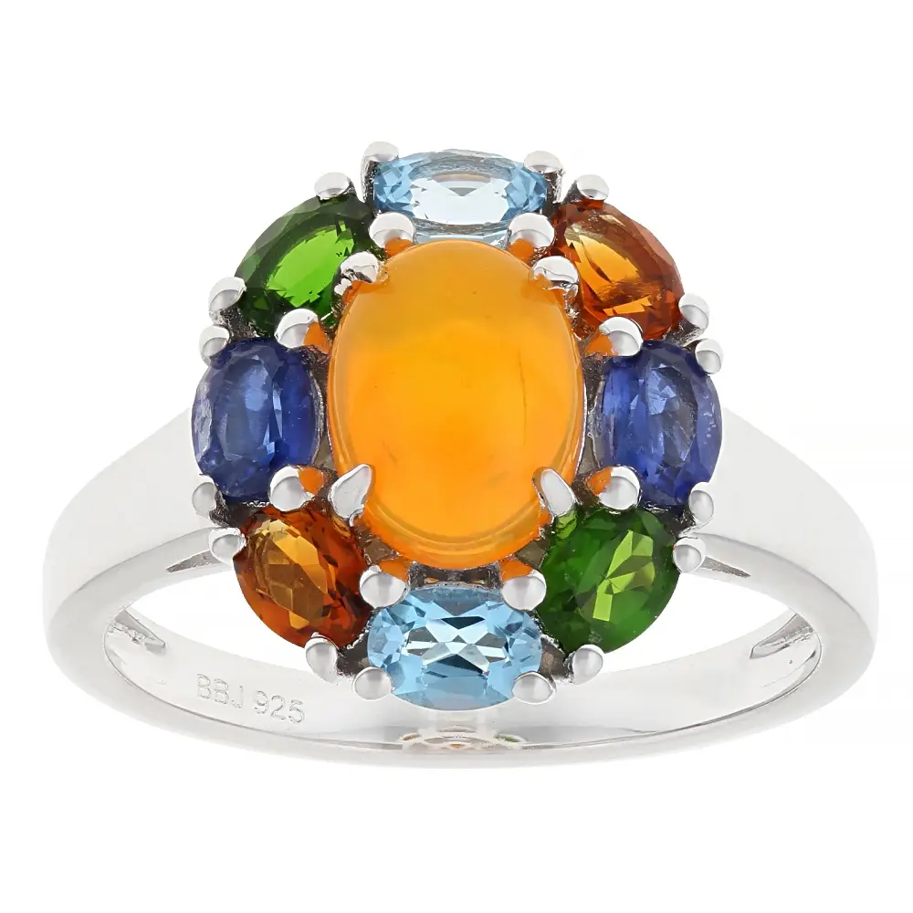 JTV Orange Ethiopian Opal Rhodium Over Sterling Silver Ring 2.12ctw