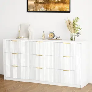 9 Drawer Fluted Dresser with Gold Handles, 55" Wide Modern Chest of Drawers for Bedroom Living Room Closet