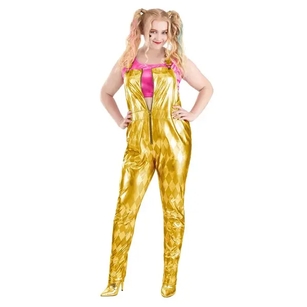 Plus Size Women's Harley Quinn Gold Overalls Costume