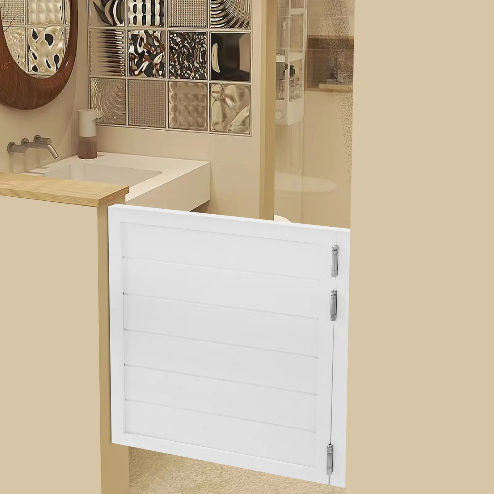 White Pine Wood Partition Door 90x90cm With Frame And Hinges For Home Room