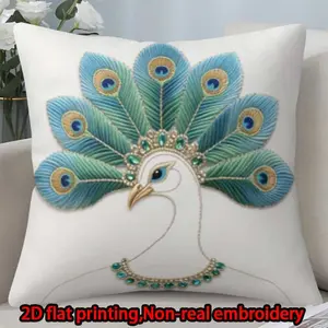 2D flat print 1pc short plush decoration single-sided pillowcase peacock feathers gems non-real embroidery Machine washable multi-size pillowcase suitable for bedroom living room sofa(excluding pillow core)