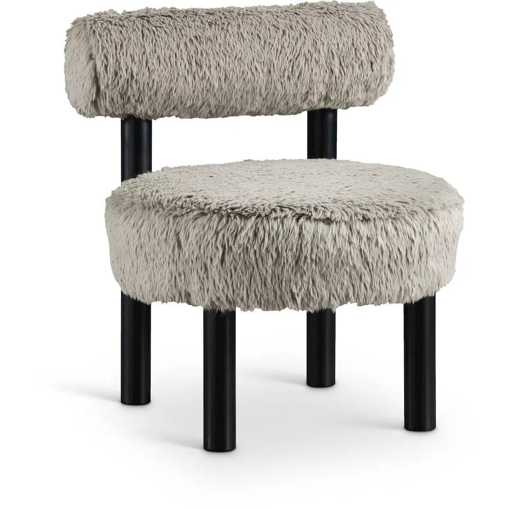 Ambre Taupe Vegan Shearling Fabric Upholstered Accent Chair