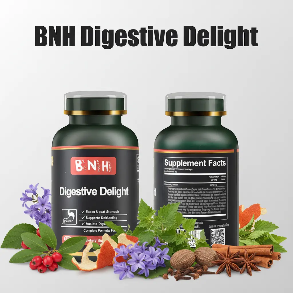 BNH Digestive Delight Herbal Blend Supplement, 180 Capsules - Natural Dietary Support for Bloating & Acid Reflux, Made in USA Digestive Wellness Aid