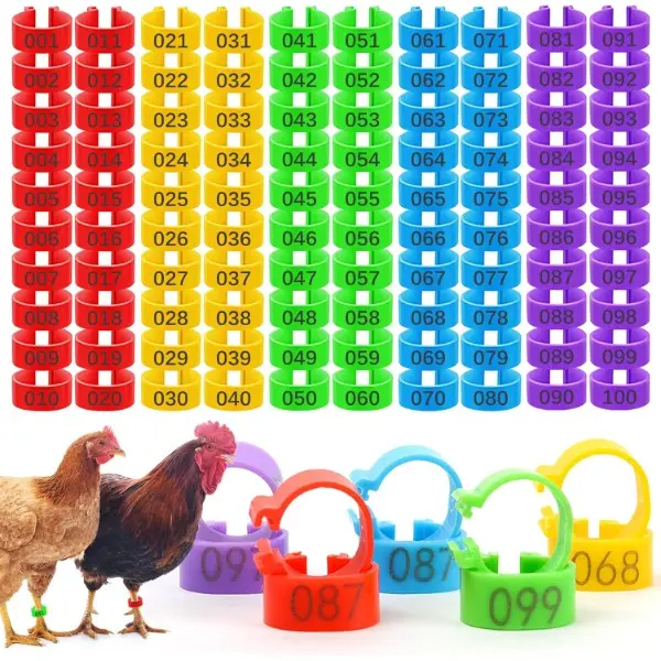 100-Pcs 16mm Vibrant Reusable Numbered Chicken Leg Bands, Poultry Identification Rings for Flock Record-Tracking, Pet & Farm Animal Supplies