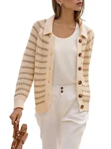 FISOEW Womens Open Front Knit Cardigan Sweater Long Sleeve Polo Neck Button Down Jackets Knitwear Chic Casual Womenswear sueter para mujeres