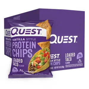 Quest Tortilla Style Protein Chips – Loaded Taco Flavor, 19g Protein per Bag, 1.1 oz (8 Count), High-Protein Snack with Bold Taco Taste!
