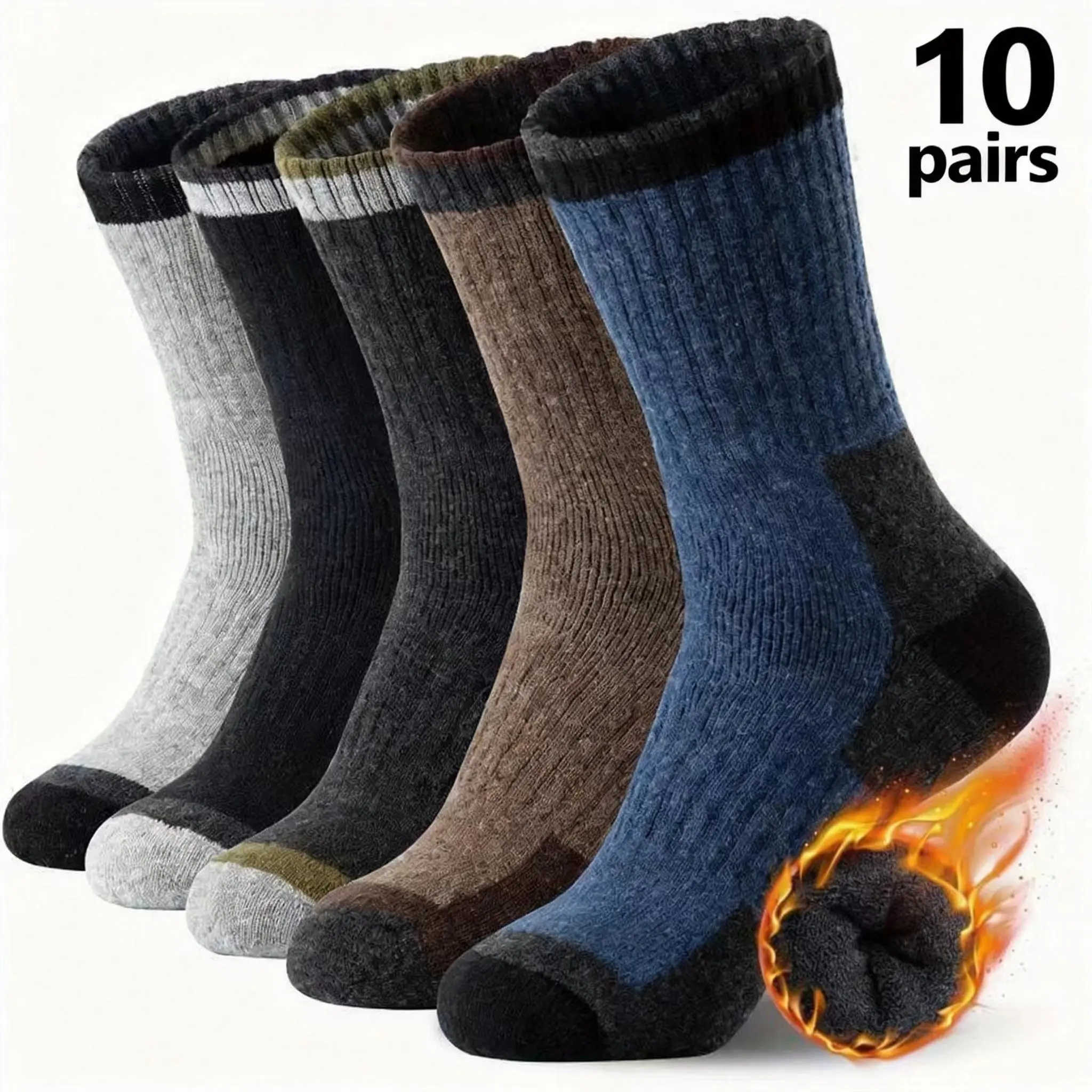 Men's Wool Socks Autumn Winter Thickened Large Size Socks Fleece Lined Warm Cashmere Socks High Tube Long Socks Color Block Outdoor Sports Socks Unisex Socks Hiking Cycling Socks Home Socks