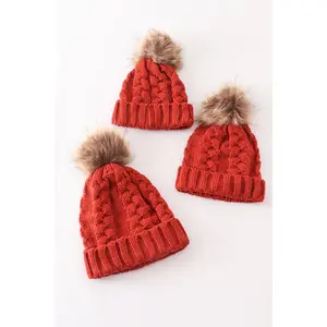 Caramel pompom  cable beanie hat