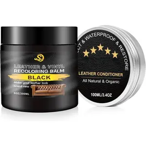 200Ml Leather Recoloring Balm with 100ML Leather Conditioner, Black Leather Repair Kit for Furniture, Leather Dye, Leather Scratch Repair, Leather Couch