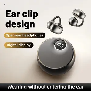 True open-ear headphones, lightweight and comfortable open-ear clip wireless headphones, ultra-long playback with the latest Bluetooth 6.0 technology, LED digital display design, suitable for sports running, fitness, black