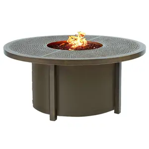 Castelle Altra 49" Round Coffee Table Fire Pit with Woodgrain Top in Antique Dark Rum Finish