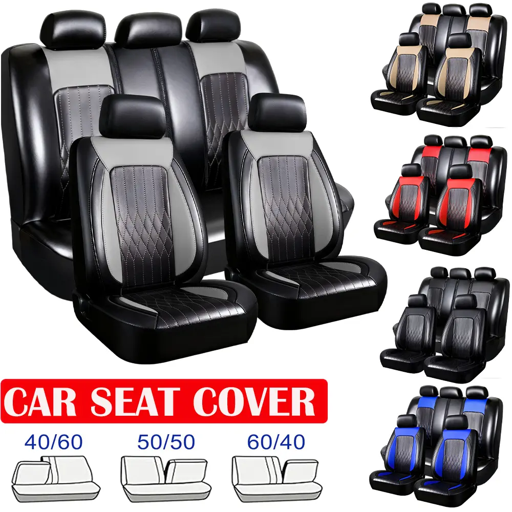 Luxury PU Leather Car Seat Covers Full Set-Waterproof Seat Protectors with Split Bench Seat Covers for Cars-Universal Cars Interior Covers for Sedans, SUVs, Pick-up Trucks (Black/Red Line)