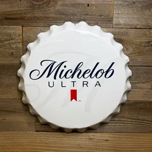 Michelob Ultra Scalloped Metal Bottle Cap Wall Sign – 17" Vintage Bar & Man Cave Decor