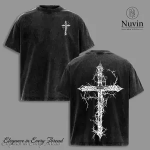 Thorn Cross Gothic Cross T-shirt Hoodie Sweatshirt Washed Biblical Cross Art Tee Jesus Tshirt , Cross Tee, Christian Apparel Streetwear Menswear Oversized Top Men and Women Bible Verse Church Outfit Gym Pump Cover