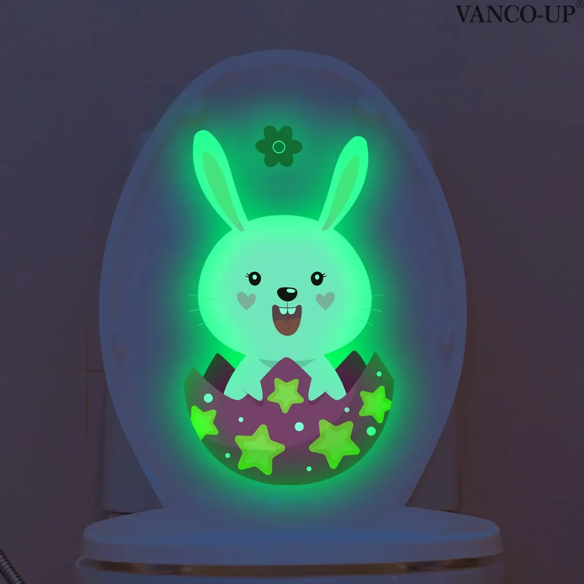 Fluorescent Easter Bunny Egg Toilet Sticker, Self-Adhesive Bathroom Decor, 20x30cm Holiday Decoration, YCG20233-NC