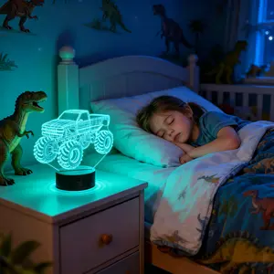 3D Illusion Plastic Truck Night Light for Children, 16 Colors Changing Off-Road Car Lamp with Remote & Touch Control, Dimmable Playroom Bedside Lamp, Cool Birthday Gift for Boys Toddlers Room Decor