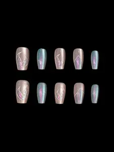 Aura Nails Iridescent Maiden Coffin Press-On Nails - 10 Pc Set