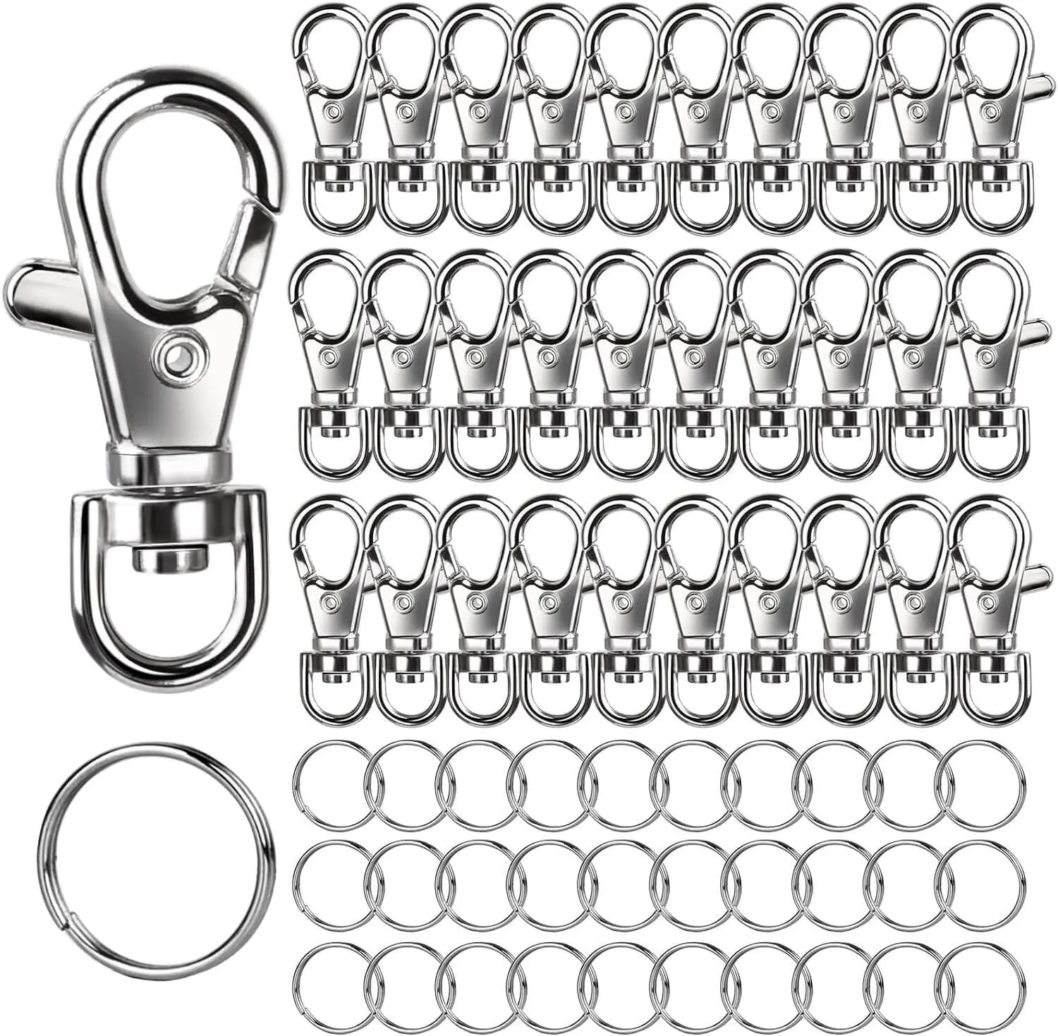 60PCS Lobster Claw Clasps and Key Rings, 30PCS Keychains Clips and 30PCS Key Chain Ring, Keychain Making kit for Key Chain, Jewelry Making, Art Crafts, Silver