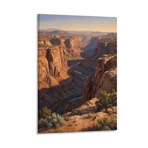 High - Def Printed Canvas Art, Realistic Canyon River Landscape, Warm Earthy Tones, Nature Wall Decor for Home, Living Room, Bedroom, Office