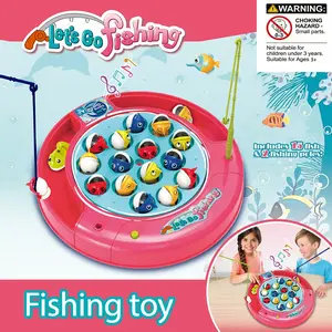 Electrical Rotating Fishing Toy Set with Music, Includes 15 Fish and Two Rods, Develops Hand-Eye Coordination, Educational Gift