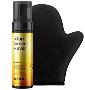 b.tan Ultra Long Lasting Self Tanner Kit | Forever Bundle - Dark Sunless Tan Mousse with Mitt Applicator, Best Up to 11 Days, 1 Hour Express Foam, Fast Bronzing Glow, No Fake Tan Smell, 6.7 Fl Oz
