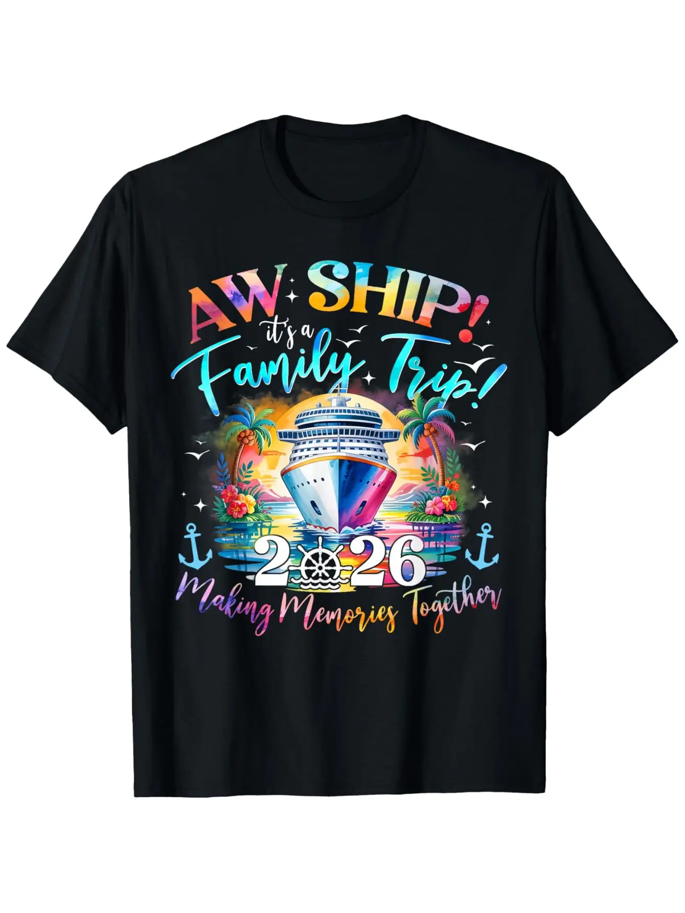 Aw Ship It'S A Family Trip 2026 Family Matching Cruise Trip T-Shirt, Men'S T-Shirt - Summer Casual Short Sleeve Tee, Crew Neck, Perfect for Daily Wear & Holiday Gifts
